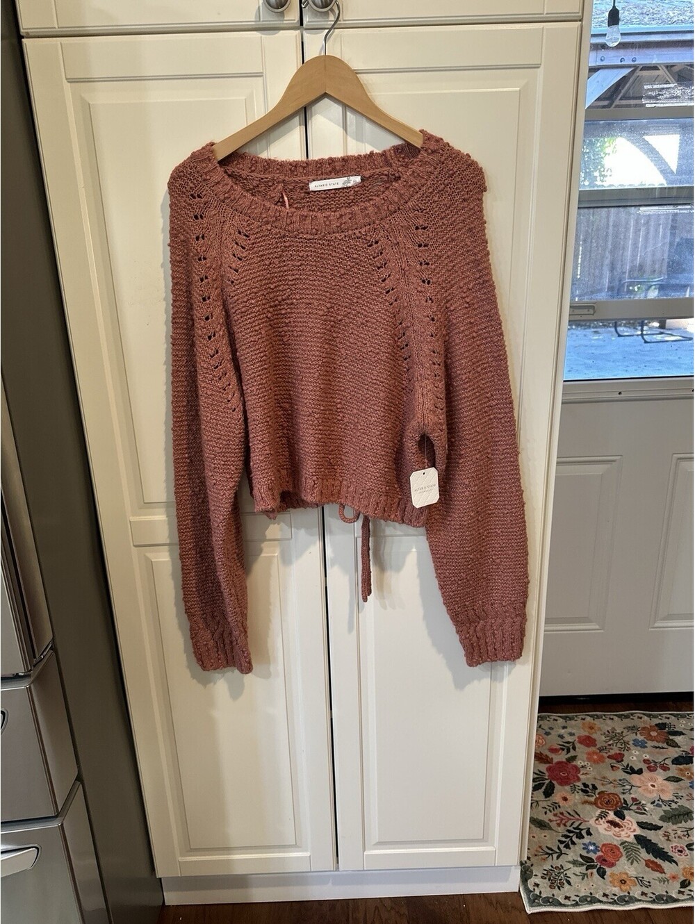 Altar'd State Coral Women's Cropped Knit Pullover Sweater Textured Open Back XXL